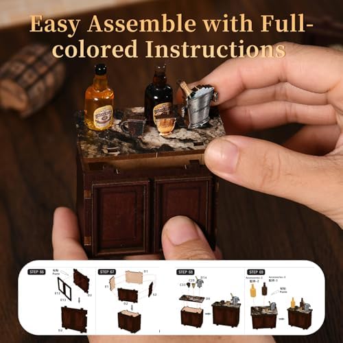 Book Nook Kit for Adults, DIY Miniature House Kits, Corner Tavern 3D Wooden Dollhouse with Sensor LED Light, Corner Bar Building House Bookend Model Craft, Home Bookshelf Decor Birthday Gift - Image 6