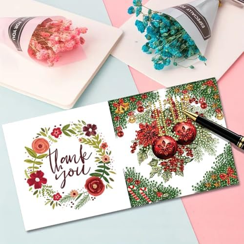 Christmas DIY Diamond Greeting Cards Set, 5D DIY Diamond Art Painting Christmas Style Greeting Card, DIY Christmas Card Making Kits for Family Friends Handmade Gift-#16-Poinsettia - Image 5