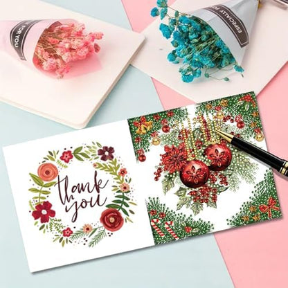 Christmas DIY Diamond Greeting Cards Set, 5D DIY Diamond Art Painting Christmas Style Greeting Card, DIY Christmas Card Making Kits for Family Friends Handmade Gift-#16-Poinsettia - Image 5