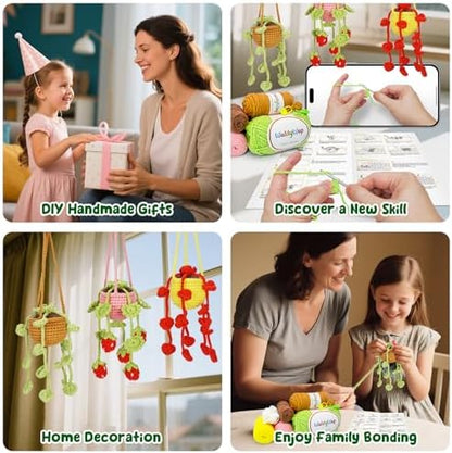 WaldyWop Crochet Kit for Beginners: 3 PCS Hanging Potted Crochet Plants Kits for Adults Kids 8-12 - Easy Video Tutorials & Printed Instructions & 40% Extra Yarn - DIY Birthday Gift Set for Girls Women - Image 6