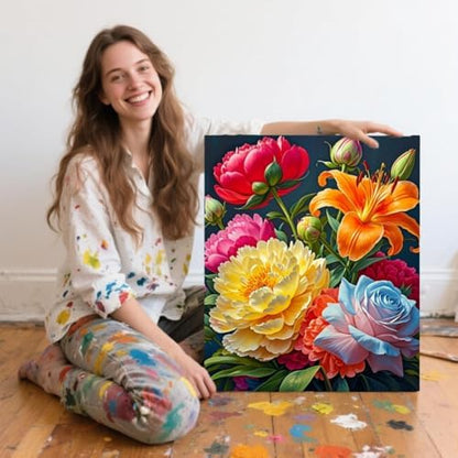 ACANDYL Flower Paint by Numbers Kit for Adults Beginner Paint by Number for Adults Canvas Painting by Number Rose Peony Lily Flower DIY Acrylic Oil Painting on Canvas Arts Craft Home Decor 16x20 Inch - Image 5