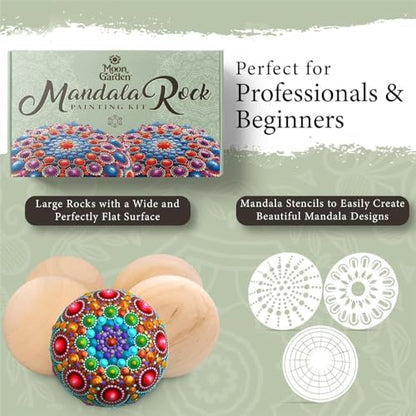 MoonGarden Mandala Rock Painting Kit - Mandala Dotting Tools Kit - Large Wooden Rocks for Painting, Stencils, Acrylic Paints, Dotting Tools for Rocks - Dot Art Kit for Adults & Kids - Image 3