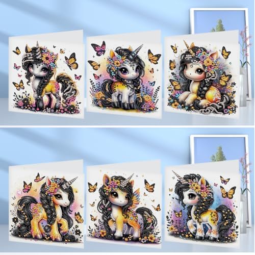 jinglinhh 6pcs Unicorn Butterfly Diamond Art Painting Greeting Cards with Envelopes, DIY Card Making Kits for Adults, Diamond Art Postcards Holiday Cards Craft Gifts - Image 4