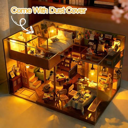 DIY Miniature Dollhouse Kit, Mini House Making Kit with Dust Cover & LED - Image 6