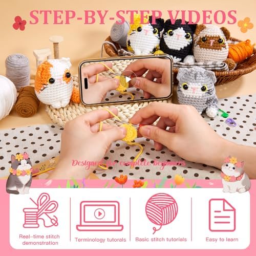 MAGIMUSE Crochet Kit for Beginners, 5 Cat Crochet Amigurumi Craft Kit - Image 3