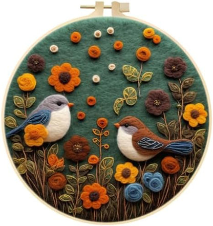 Eforcase Wool Felt Painting Needle Felting Kit, Cute Bird Floral Flowers Felt Painting Kit for Adult Beginner Unfinished DIY Craft Project Home Decoration by Eforcase