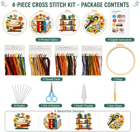 Zhenqing 4 Pack Book Lover Stamped Cross Stitch Kit for Beginners - Image 4