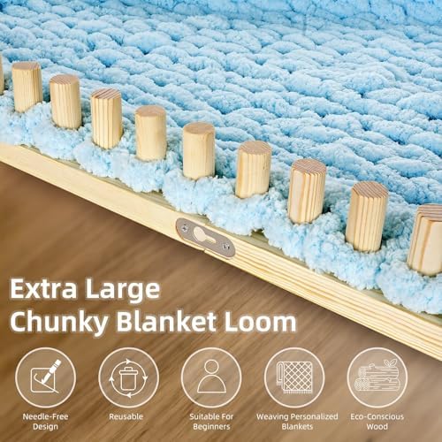 TISOFU 31" Chunky Blanket Loom, Large Wooden Loom Frame, Hand Knitting Kit for Adults Beginners, Adjustable Chunky Blanket Making Kit - Image 5