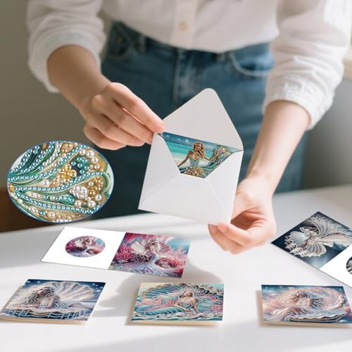 6pcs Diamond Painting Greeting Card with envelopes, DIY Shells and Mermaids Diamond Art Greeting Card for Blessing and Wish Special Shaped Arts Crafts for Christmas Birthday Thanksgiving Day Holiday - Image 7