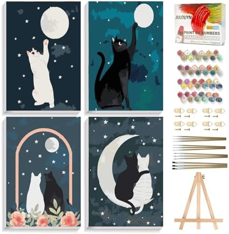 JULOUYN 4 Pack Cat Adult Paint by Number Kits with Framed 8x12 in by JULOUYN