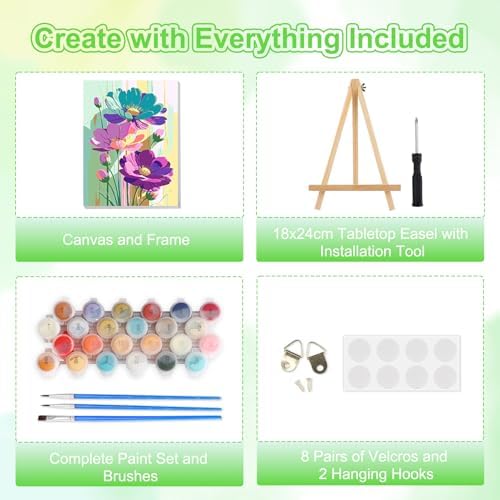 TOSTOG Colorful Flowers Framed Canvas Paint by Numbers Art Kit for Adults and Kids, Beginner Acrylic Oil Painting Supplies with Wooden Frame for Home Wall Decor 20 * 30 cm/8 * 11.8 in - Image 5