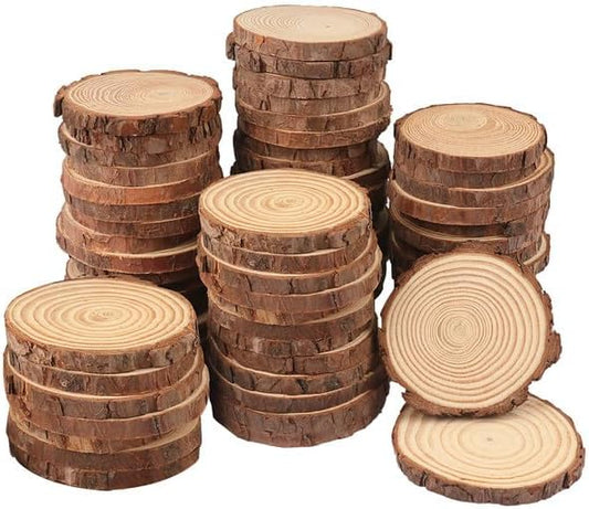 90 PCS 3-4 Inch Natural Wood Slices, Unfinished Pine Wood Circles with Barks for Coasters, DIY Crafts, Christmas Rustic Wedding Ornaments and Centerpieces,by GNIEMCKIN.