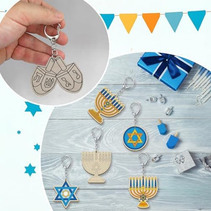 RattanView 24 Pcs Hanukkah Craft Keychains DIY Keychain, 12 Styles - Image 5