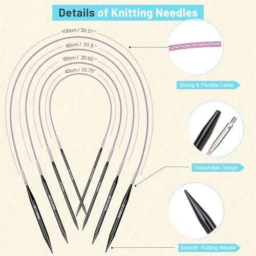 Aeelike 9 Pair Interchangeable Knitting Circular Needles Set 3-8.0mm, Black - Image 4