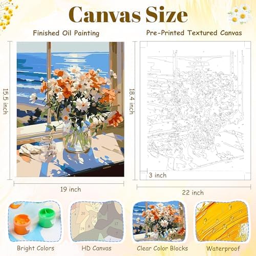 NKVNKV Paint by Numbers Kit for Adults Beginners - Floral Series, DIY Flower Canvas for Panting Kits for Gift and Wall Room Decoration 16x20 Inch (Without Frame) - Image 3