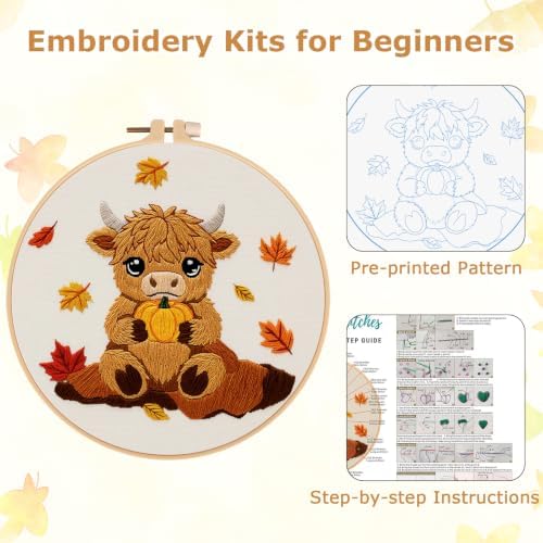 Louise Maelys Highland Cow Embroidery Kit for Beginners（Autumn - Image 6