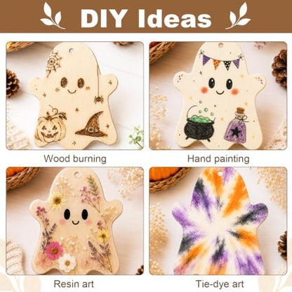 15PCS Ghost Wood Cutouts, 4 Inch Unfinished Wood Ornaments for Crafts - Image 4