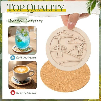 Reallnaive Wood Coasters Painting Kit DIY Craft, 12 Pcs, Landscape - Image 3