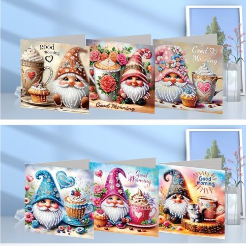 6PCS Good Morning Goblin Diamond Art Painting Greeting Cards Kit with Envelopes - 5D DIY Diamond Art Card Kits for Adults - Handcrafted Postcards for Birthday & Holiday - Image 2