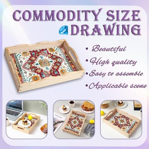 EWJRNSF Diamond Art Kits for Adults Wooden Serving Trays with Handles, 5D Diamond Painting Big Gem Arts and Craft Gifts Trays Decor Gift Home Decor 7.8x11.8 Inches Bohemia A - Image 4