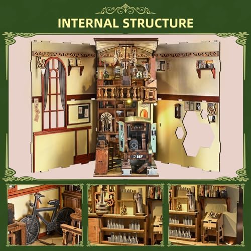 MiniCity Book Nook Kit, DIY Miniature Dollhouse Book Nook Kit with Dust Cover and LED Light-The Radium Lady - Image 4