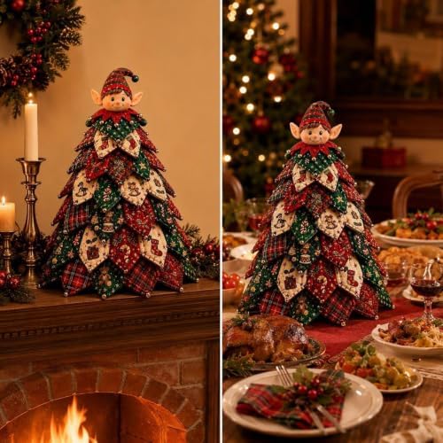 Quilted Christmas Tree Kit – Pre-Cut Fabric & Foam Cone DIY Tabletop Decoration with Tree Topper, No-Sew Holiday Craft Kit for Adults & Kids, Christmas Tree Decorations for Home, Party & Gifts (set4) - Image 7