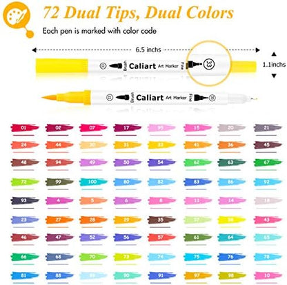 Caliart 72 Colors Double Tip Brush Pen Art Markers for Adult Coloring Books - Image 2