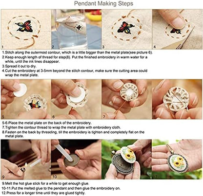 ZOCONE 4 Packs Embroidery Necklace Kits, Embroidery Pendant Kit Mini Cross Stitch Kit with Hoop, Necklace, Pendant, Stamped Pattern Cloth, Instructions, etc. Embroidery Kits for Adults - Image 7