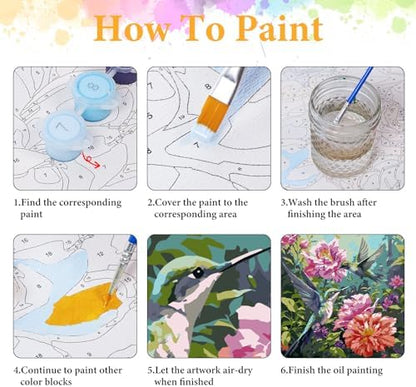 Paint by Numbers Kit for Adults, Hummingbird & Blooming Flowers, 16x16 Inch - Image 4