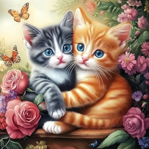 Paint by Numbers Kit for Adults, Cats and Flowers Canvas Paint by Number by Unknown