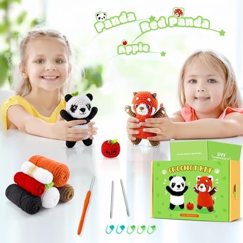 2PCS Pandas Crochet Kit for Beginners Animal Crochet Starter Kit for Adults - Image 5