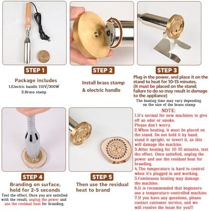 Terwex Electric Branding Iron for Wood, Custom Wood Branding Iron with Stand, Metal Logo Stamp for Leather Food, Custom Your Design on Wooden Projects, Wood Burning Stamp Tool Woodworker Gifts(1") - Image 3