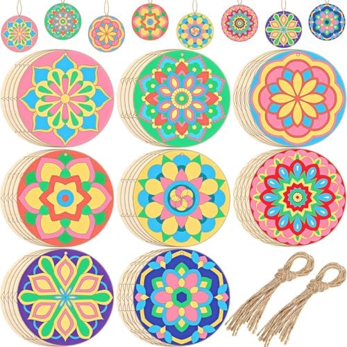 Blosssound 40 Pcs Unfinished Wood Mandala to Paint, 4 Inch, Classic by Blosssound