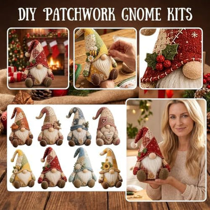 DIY Patchwork Gnome Kit, Christmas Cozy Gnome Sewing Craft Set, DIY Craft Set with Yarn & Tools for Adults & Beginners, Handmade Decor Ornament Gift & Home Decor for Craft Lovers (Red) - Image 7