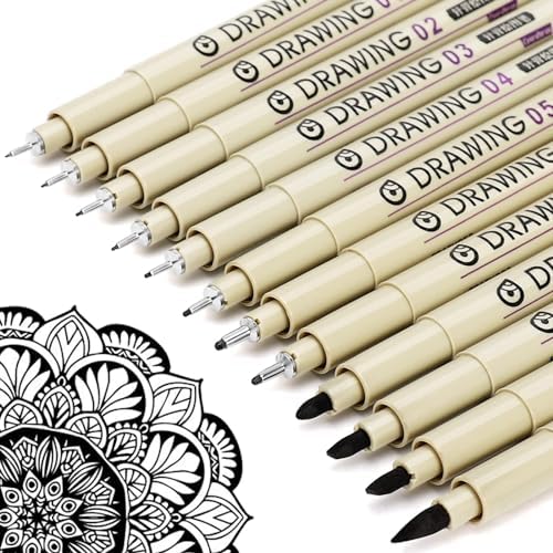 Muchcute Micro Fineliner Drawing Art Pens,12 Black Art Supplies Adult Craft by Muchcute