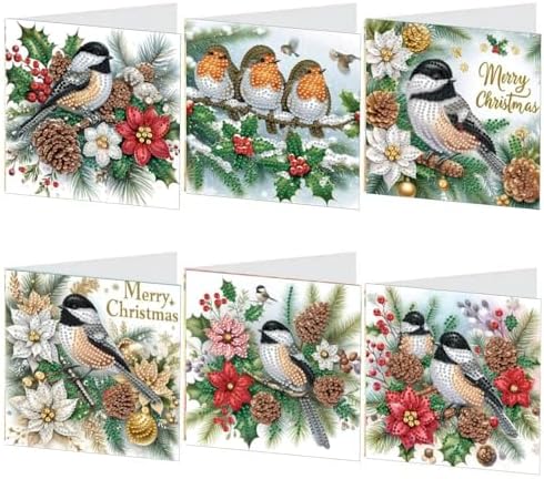 Diamond Art Painting Cards,6 Pack Gem Art Greeting Cards with Envelopes, 5D Diamond Dots Kits Birthday Cards Making Kits for Adults Family Friends Birthday Gifts(Christmas Bird) - Image 6