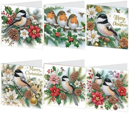 Diamond Art Painting Cards,6 Pack Gem Art Greeting Cards with Envelopes, 5D Diamond Dots Kits Birthday Cards Making Kits for Adults Family Friends Birthday Gifts(Christmas Bird) - Image 6