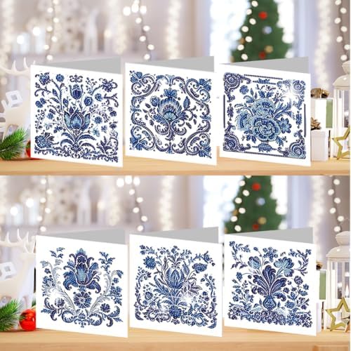 jinglinhh 6pcs Diamond Art Painting Porcelain Greeting Cards with Envelopes, DIY Card Making Kits for Adults, Diamond Art Postcards Christmas Cards Craft Gifts - Image 5