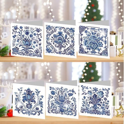jinglinhh 6pcs Diamond Art Painting Porcelain Greeting Cards with Envelopes, DIY Card Making Kits for Adults, Diamond Art Postcards Christmas Cards Craft Gifts - Image 5