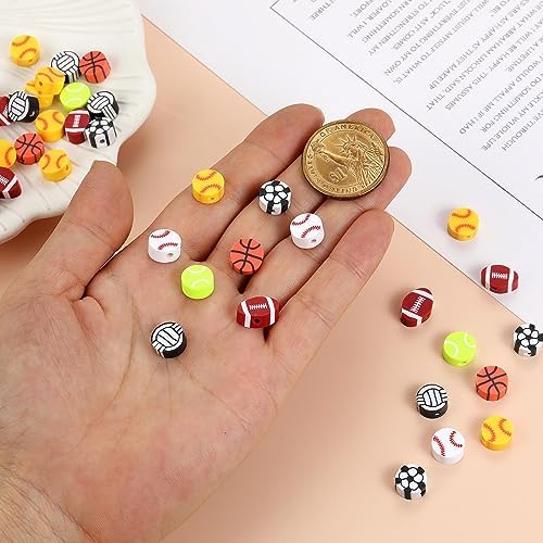100Pcs Sports Ball Beads for Jewelry Making, Sports Polymer Clay Bead, Baseball Basketball Soccer Rugby Volleyball Football Beads for DIY Crafts Bracelet (Sports Ball) - Image 6