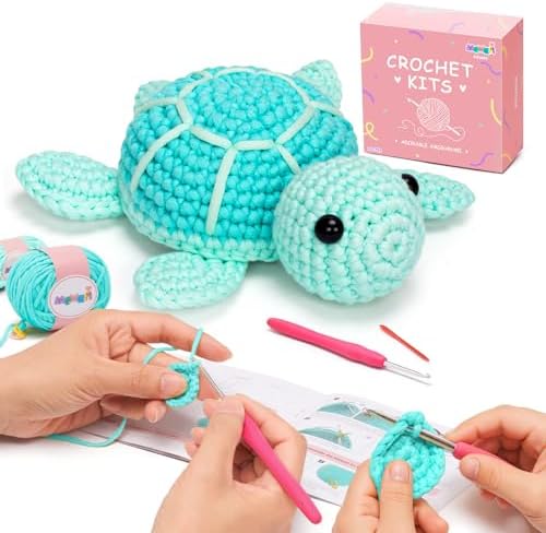 Mewaii Blue Sea Turtle Crochet Kit for Beginners, 40% Extra Yarn by Mewaii