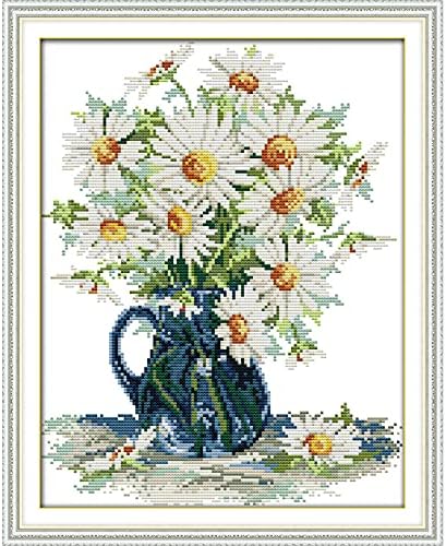 ITSTITCH Stamped Cross Stitch Kits for Beginners Full Range of Cross Stitching Preprinted Pattern for Kids or Adults, Embroidery Needlepoint Starter Kits-Daisy vase, 15x18 inch by ITSTITCH