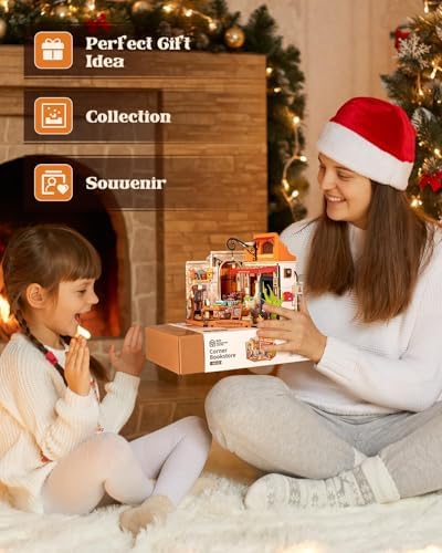 Rowood Miniature House Kit,Mother's Day Mini House Building Kit with LED,DIY Dollhouse Craft Kits for Adults,Birthday for Women Ages 14+(Corner Bookstore) - Image 6