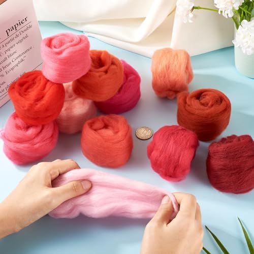 FASHEWELRY 2.1 OZ Needle Felting Wool Roving Set Pink Theme Nature Wool Roving 12 Colors Wool Felting Supplies for Needle Felting Wet Felting DIY Hand Spinning - Image 6