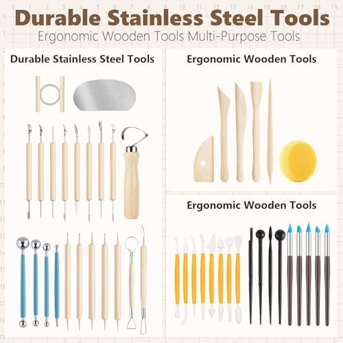 UUSYCUN 48PCS Pottery Tools for Sculpting, Clay Tool Kit for Carving, Modeling Ceramics, Pottery Kiln, Polymer Clay Tools for Trimming, Beginners, Pros, Adults, Supplies - Image 3