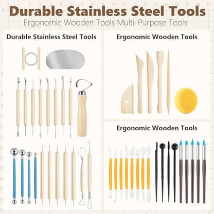 UUSYCUN 48PCS Pottery Tools for Sculpting, Clay Tool Kit for Carving, Modeling Ceramics, Pottery Kiln, Polymer Clay Tools for Trimming, Beginners, Pros, Adults, Supplies - Image 3