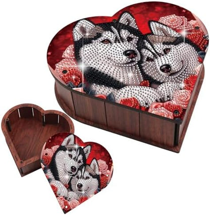 DIY Diamond Painting Kit Storage Box, Loving Dogs Diamond Decorative Craft Heart Shaped Kit, Desktop Item Storage, Multifunctional Creative Craft Gift by Tontut