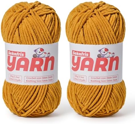 2 Pack Plush Chunky Chenille Yarn for Crocheting, Soft Fluffy Velvet Yarn for Crocheting Amigurumi, Fuzzy Baby Blanket Knitting 200g/262yds Bulky(2 Ginger Color) by Sekafris