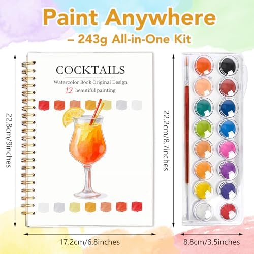 Easy Watercolor Workbook for Beginners - 12 Beautiful Step-by-Step Paintings Water Coloring Book, Includes 16 Colors Paints, Relaxing Art Projects and Creative Gift for Adults & Teen (Cocktails) - Image 4
