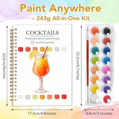Easy Watercolor Workbook for Beginners - 12 Beautiful Step-by-Step Paintings Water Coloring Book, Includes 16 Colors Paints, Relaxing Art Projects and Creative Gift for Adults & Teen (Cocktails) - Image 4